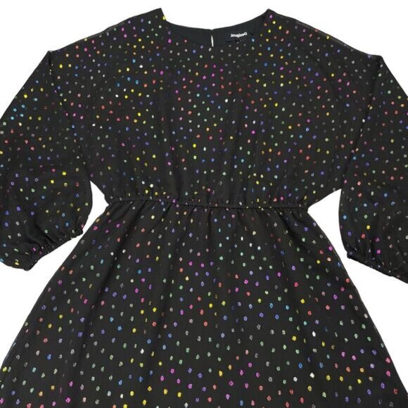 DESIGUAL Emporda Festive Season Dress w/ Metallic Multicoloured Spots Sz XS - Picture 7 of 12